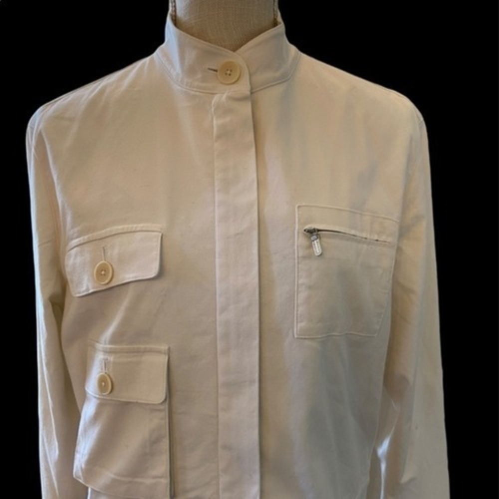 Lauren Ralph Lauren VTGE Utility Jacket SZLGE Cream Rare Safari Stand Collar Zip